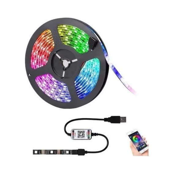 Cinta Tira Luz Led Control Rgb 5050 Bluetooth 5 Metros Ip65