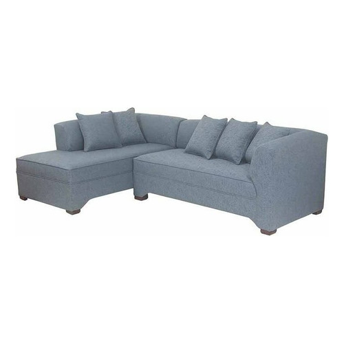 Sofá esquinero Muebles América Metropolitan de 5 cuerpos color azul claro de lino y patas de madera izquierdo