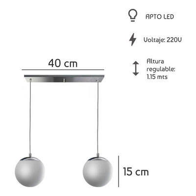 Colgante 2 Luces Globo Opal 15cm Deco Moderno Apto Led E27