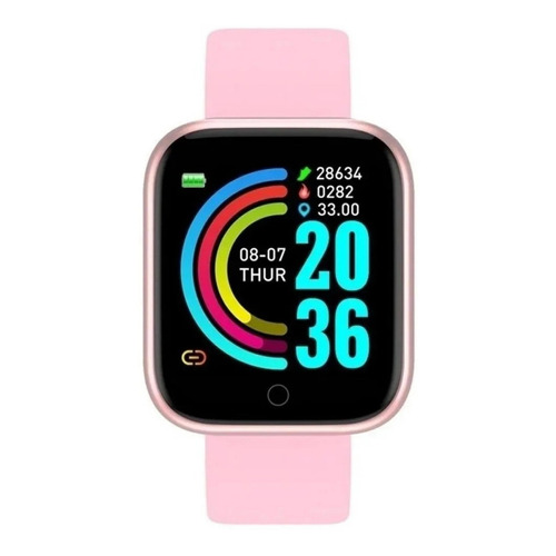 Smartband D20 Fitness 1.3" caja de  plástico, malla  rosa claro de  silicona