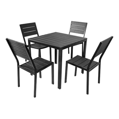 Combo Mesa Cuadrada Y 4 Sillas Para Exterior Negro