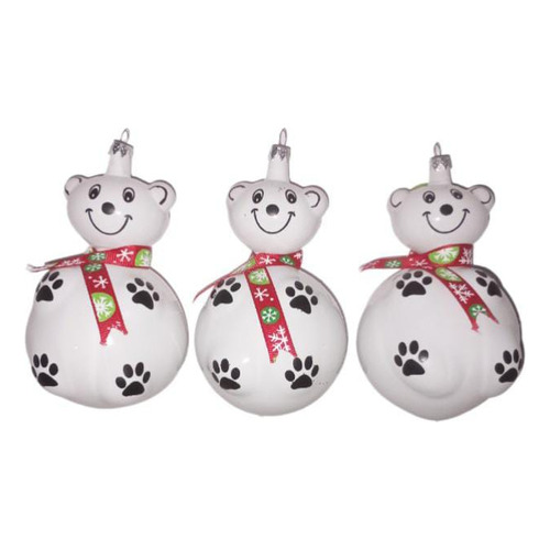 Esfera Navidad Decorativa Figura Oso Vidrio Soplado 12pzas Color Blanco Animales