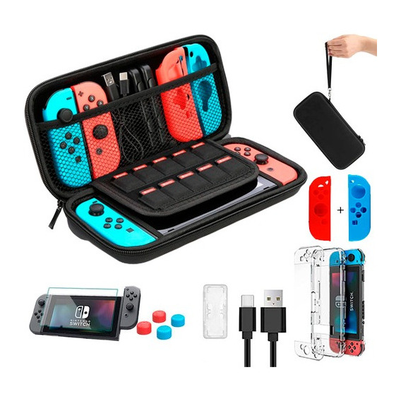 Kit 12-1 Funda Estuche Nintendo Switch + 11 Accesorios !!!