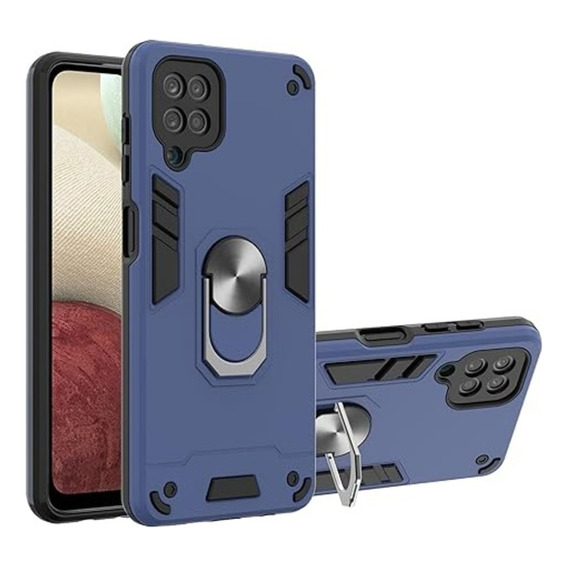 Funda Para Samsung A12 Con Anillo Metálico Azul Antishock