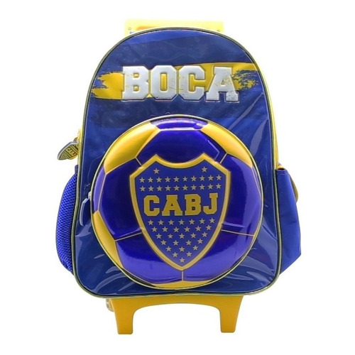 Mochila Boca Juniors Pelota Futbol Cabj Con Carro 16 PuLG Color Azul Diseño de la tela Estampada