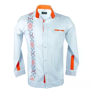 Guayabera Manga Larga 100% Yucateca. Bordada En Lino Flamé.