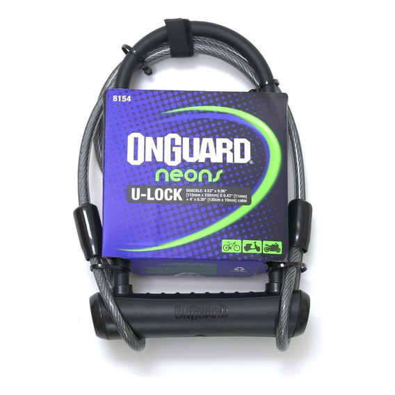 Candado Bicicleta Onguard U-lock Neon Con Cable Color Negro