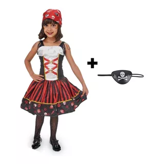 Fantasia Infantil Feminina Pirata Luxo Bandana + Tapa Olho