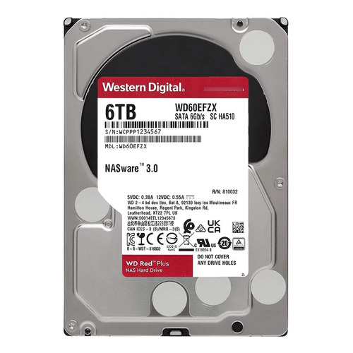 Disco Duro Interno Western Digital -wd Red Plus 6 Tb,, Color Rojo