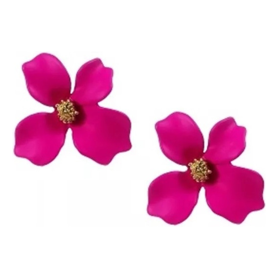 Aros Pendientes Diseño Flor Color Fucsia