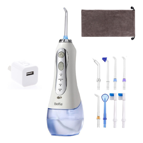 Irrigador Bucal Ducha Oral Dental Water Hf-5 Belfia Con 3 Niv De Presion 8 Picos 110v/220v 300 Ml Blanco