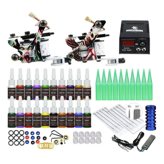 Kit Completo De Tatuaje, Tattoo 2 Maquinas 20 Tintas+insumos