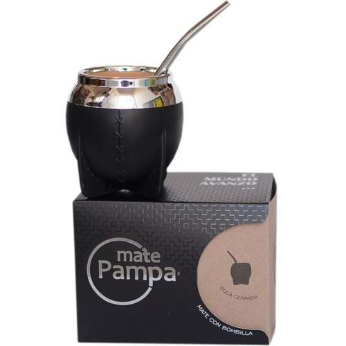 Mate Pampa Torpedo Térmico Con Bombilla Boca Cerrada Negro Mate Pampa Tradicional Boca Cerrada