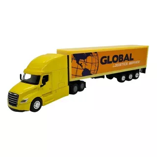 Carreta Com Carroceria Miniatura Freightliner Cascadia 1:64 Cor Amarelo Global