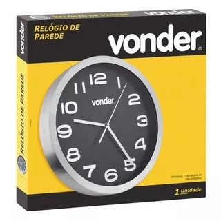 Relógio De Parede Redondo Prata C/ Fundo Preto 36cm Vonder