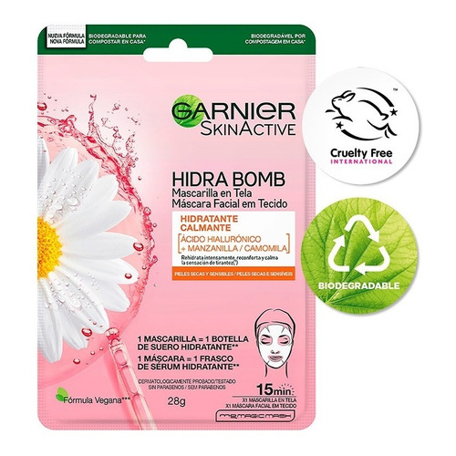 Mascarilla Calmante En Tela Hidra Bomb Garnier Skin Active 1 Tipo de piel Sensible