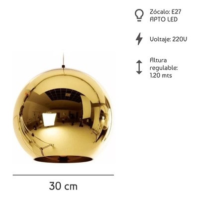 Colgante Tom Globo Oro Vidrio 30cm Tendencia Moderno