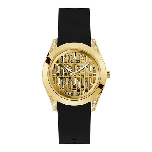 Reloj Para Mujer Guess Dorado Relojes Dama Pareja Resistente Color De La Correa Negro