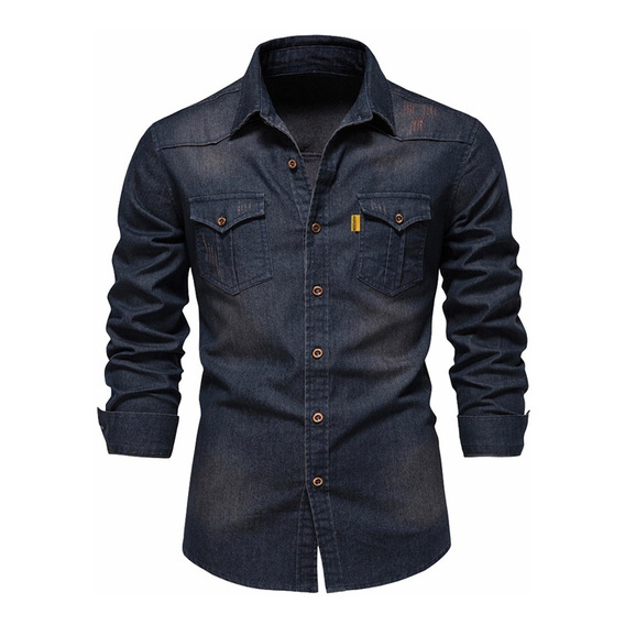 Camisa De Mezclilla Para Hombre Con Solapa Casual