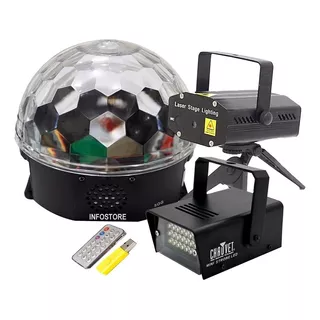 Kit Iluminação Festa Dj Balada Globo Magic Projetor E Stro Cor Da Luz Rgb 110v/220v (bivolt)