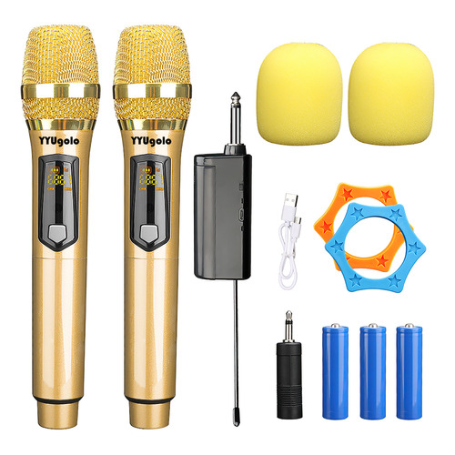  YYUgolo MIC 402 Micrófono Inalámbrico Profesional Karaoke Kit 2pcs Color Oro