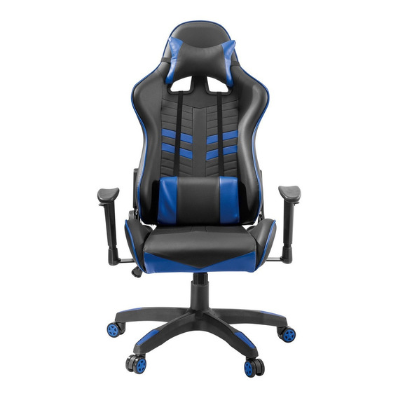 Silla de escritorio Macrotel MVCH06-4 gamer ergonómica  negra y azul con tapizado de cuero sintético