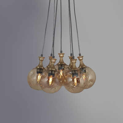 Colgante Luca 7 Luces Dorado Ambar Deco Diseño Moderno Lk
