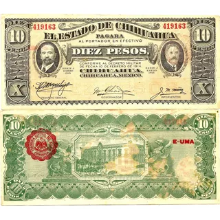 Billete De 10 Pesos Del Banco Del Edo De Chihuahua