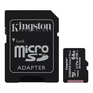 Kingston Sdcs2/64gb, Tarjeta De Memoria Micro Sd Xc 64gb Clase 10, Canvas Select Plus Con Adaptador Sd