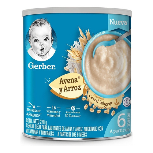 Cereales Infantiles Gerber Etapa 2 Arroz Y Avena Integral Lata 270 G