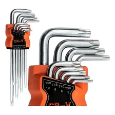 Juego De Llaves Torx 9 Piezas T 10 A T 50 Largas Libercam Jdl-10 Blister Color Plateado