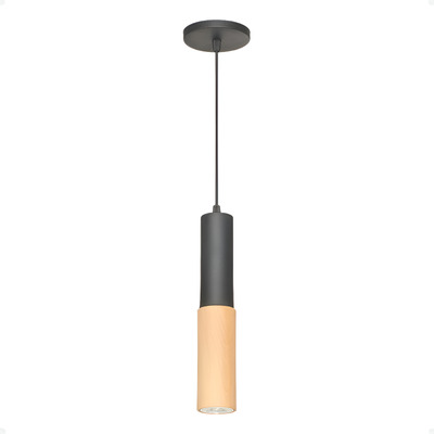 Lámpara Colgante Cilíndro Con Madera 1luz Nordica Gu10 Negro