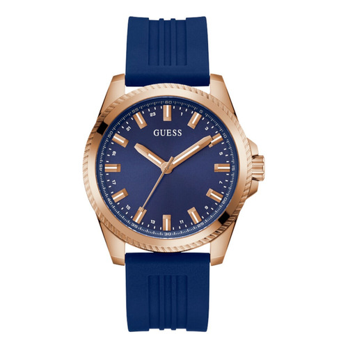 Reloj Guess Para Hombre Plata Casual Caballero Color De La Correa Azul Color Del Bisel Plateado Color Del Fondo Negro