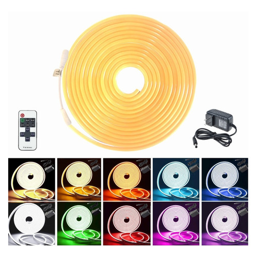 Tira Led Neón Flex Unicolor 5metros Con Control Y Eliminador Color de la luz Amarillo