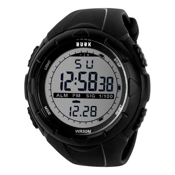 Reloj Deportivo Digital Burk 1025 Luz Led Alarma Cronometro! Color de la malla Negro