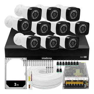 Kit Dvr Intelbras 16 Canais H.265 2tb 10 Câmeras Full Hd 20m