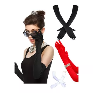 3 Guantes Largos De Satén A La Moda Para Mujer Fiesta Baile