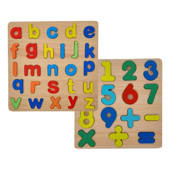 Combo Juego Didáctico Letras Y Números Niños Encastre Madera