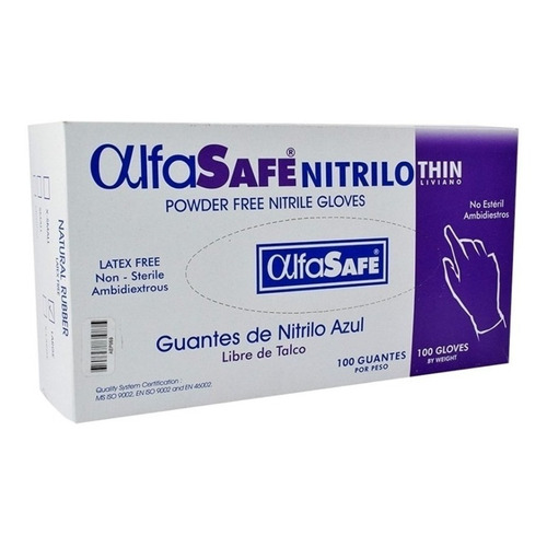 Guantes descartables antideslizantes AlfaSafe Azul talle L de nitrilo en pack de 10 x 100 unidades