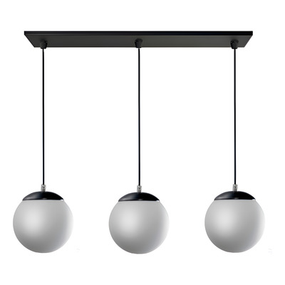 Colgante 3 Luces Globo Opal 15cm Deco Moderno Apto Led E-27 - - Negro/opal