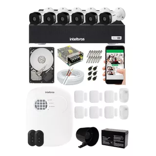 Kit Alarme Residencial Sem Fio E Kit Cftv 6 Câmeras Hd 720p