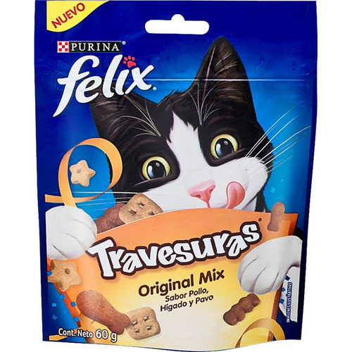Premio Gato Snack Felix Travesuras Pollo, Higado y Pavo 60g