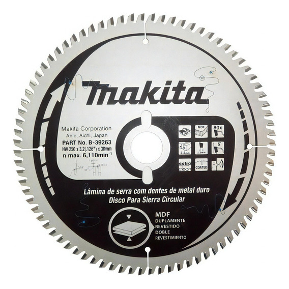 Hoja Sierra Circular Mdf 250 Mm 80d Melamina Makita B-39263