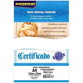 Papel Matte 170g A4 Fotográfico Fosco Masterprint 100 Folhas
