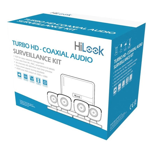 Kit Turbohd 1080p Lite Dvr 4 Canales Audio Por Coaxitron 4 C Color Blanco Y Negro