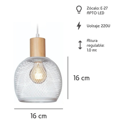 Colgante 1 Luz Osaka S Reja Blanco Madera Apto Led E27 Deco 