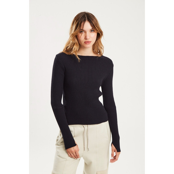 Sweater Cuello Bote De Morley Compacto - Negro - Koxis Mujer