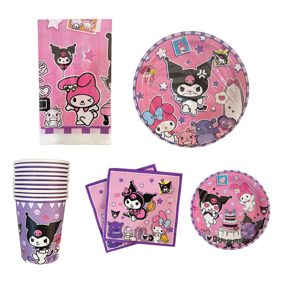 Kit Fiesta Kuromi Platos Y Vasos Desechables 50pcs