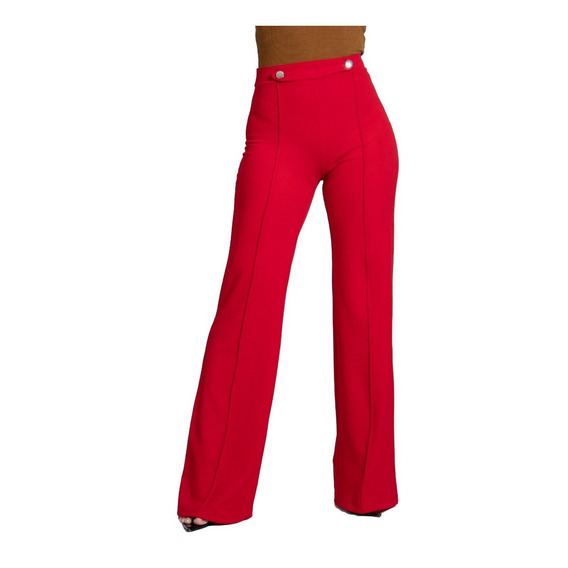 Pantalon Vestir Moda Elegante Tiro Alto Casual Pierna Recta