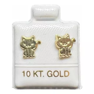 Broquel Arete Gato Mascota Michi Suerte Oro 10 Kt Gold Rush